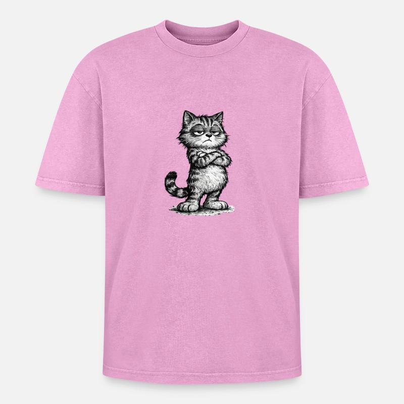 Grumpy Katze – Chef Vibes (Sketch Attitude) - Oversized Unisex Premium Acid-Washed T-Shirt - Pink Acid Wash