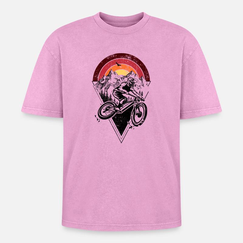 Sunset Ridge Silhouette Bogen - Oversized Unisex Premium Acid-Washed T-Shirt - Pink Acid Wash