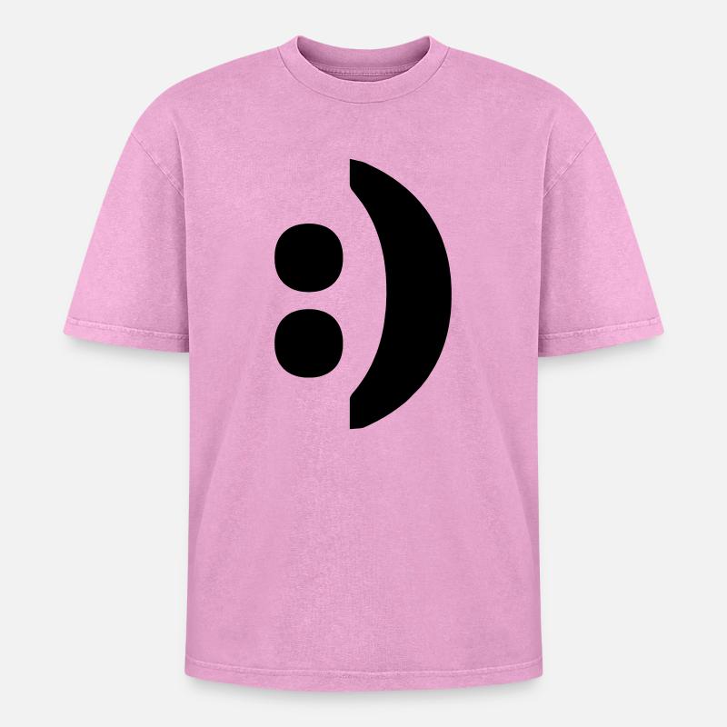 Colon quotation mark smiley - Oversized Unisex Premium Acid-Washed T-Shirt - acid washed pink
