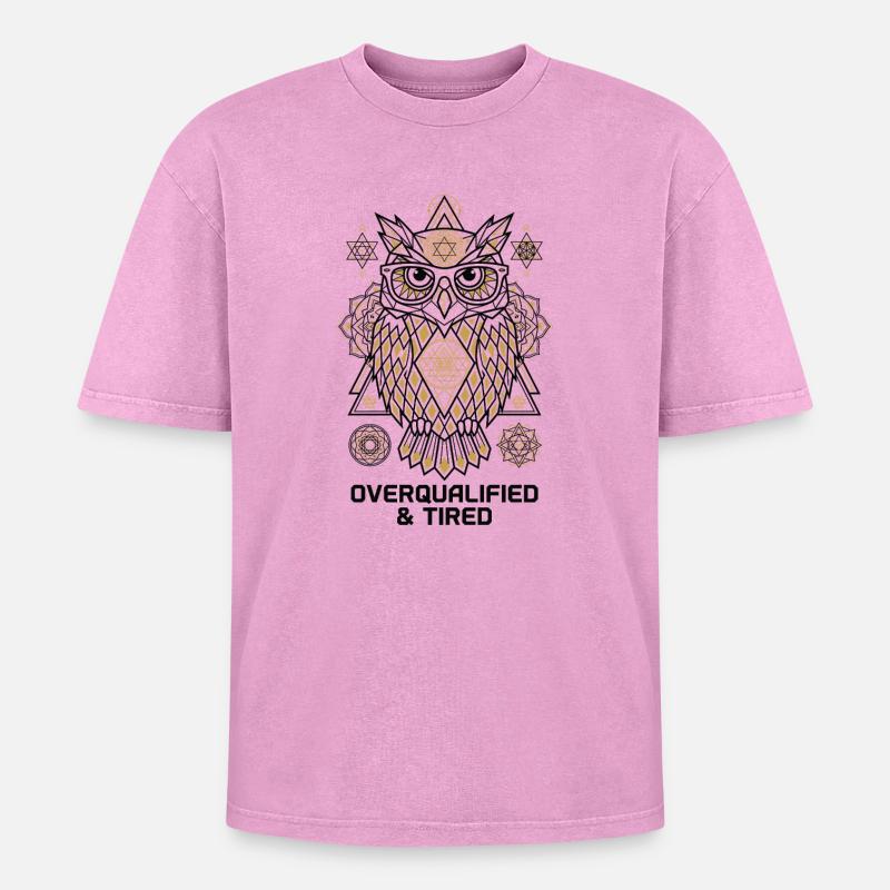 Overqualified Eule Mandala - Oversized Unisex Premium Acid-Washed T-Shirt - Pink Acid Wash