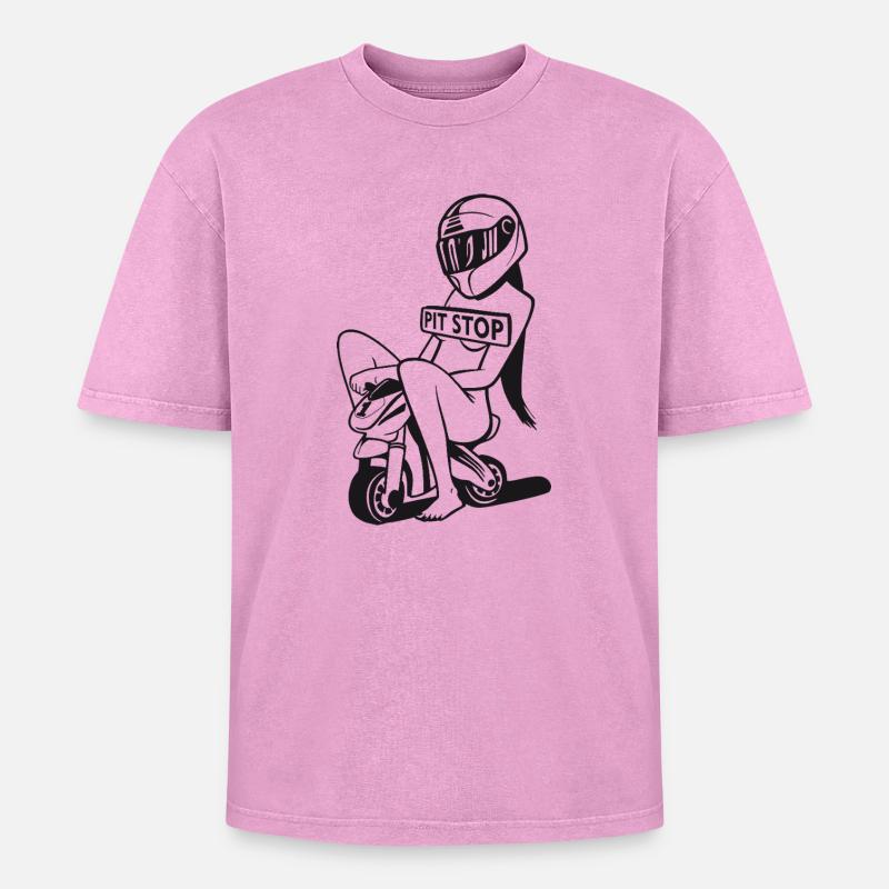 Pit Stop Racer Mädchen - Oversized Unisex Premium Acid-Washed T-Shirt - Pink Acid Wash