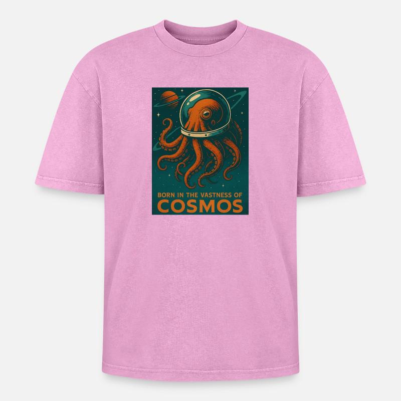Octopus Retro Sci-Fi Space - Oversized Unisex Premium Acid-Washed T-Shirt - acid washed pink