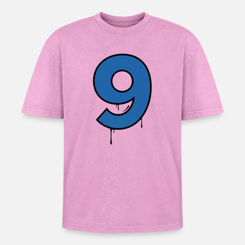 Graffiti Digit Nine Blue Drop - Oversized Unisex Premium Acid-Washed T-Shirt - acid washed pink