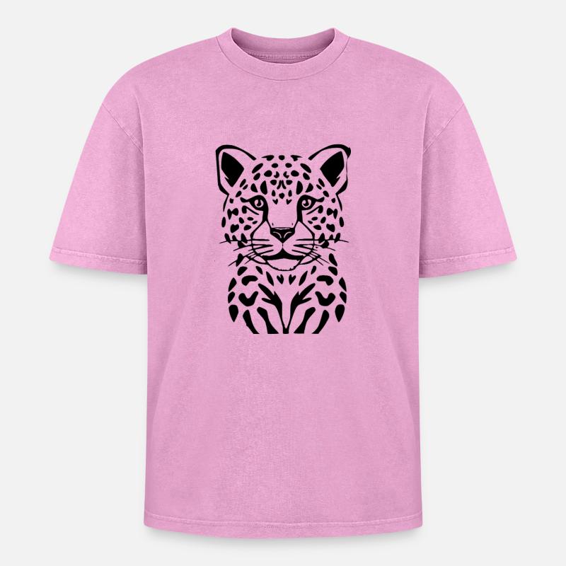 Leopard schwarz schwarzer Leopard - Oversized Unisex Premium Acid-Washed T-Shirt - Pink Acid Wash