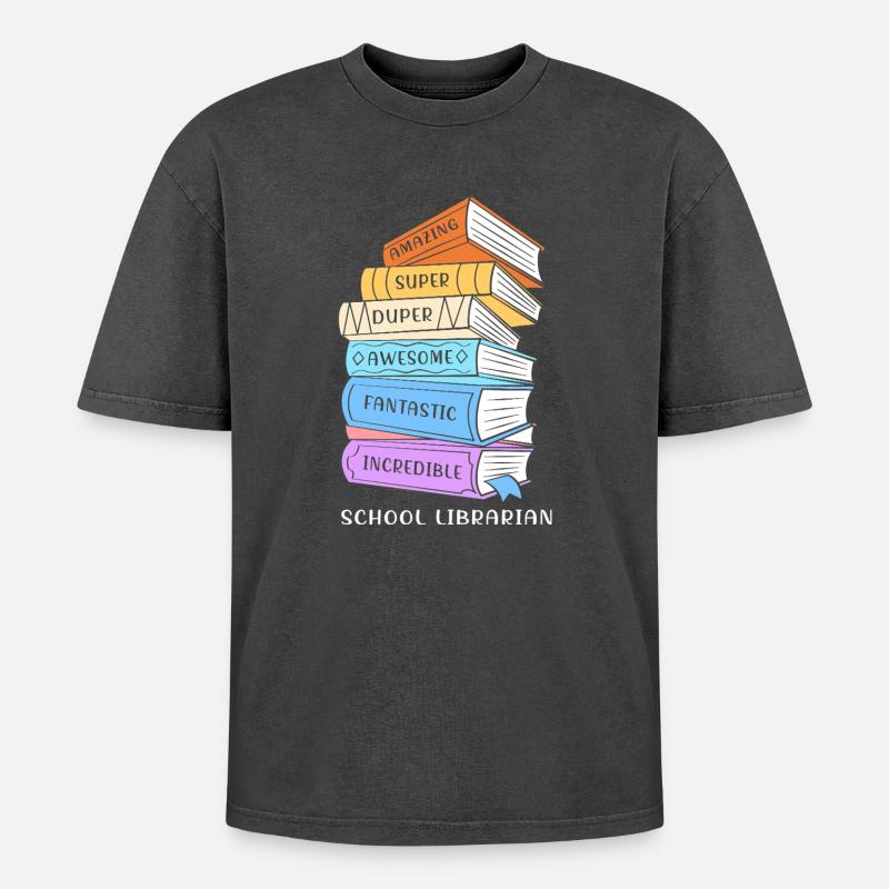Reading Library Bookworm - Oversized Unisex Premium Acid-Washed T-Shirt - undefined