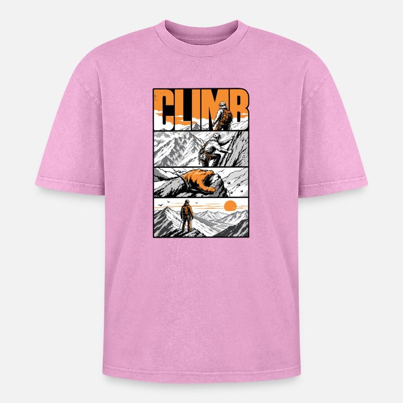Summit Mountain Climber - Oversized Unisex Premium Acid-Washed T-Shirt - Pink Acid Wash