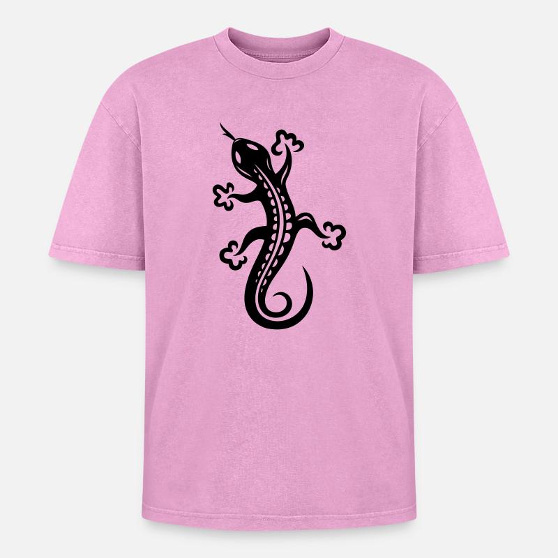 Small lizard, salamander, Tattoo. - Oversized Unisex Premium Acid-Washed T-Shirt - acid washed pink