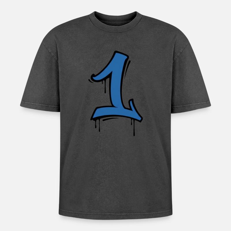 Graffiti Eins Neonblau - Oversized Unisex Premium Acid-Washed T-Shirt - undefined