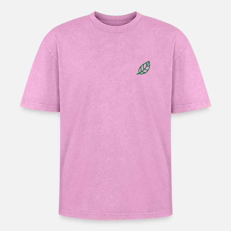 Leaf embroidered - Oversized Unisex Premium Acid-Washed T-Shirt - acid washed pink