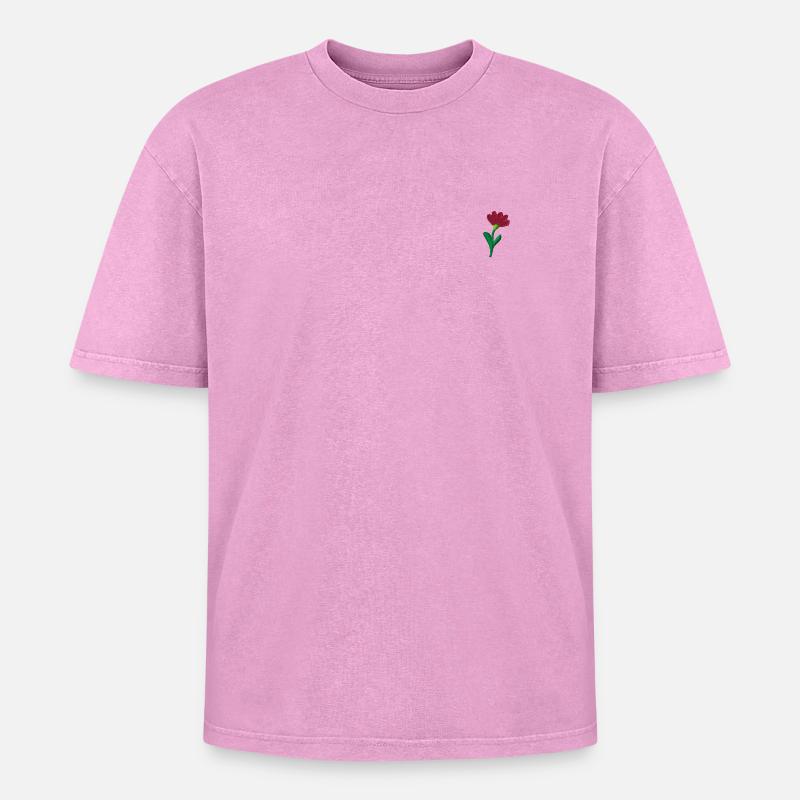 Fleur brodée - T-shirt Premium unisexe oversize acid-washed - rose délavé acide