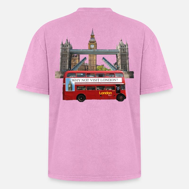 Collage de monuments de Londres - T-shirt Premium unisexe oversize acid-washed - rose délavé acide