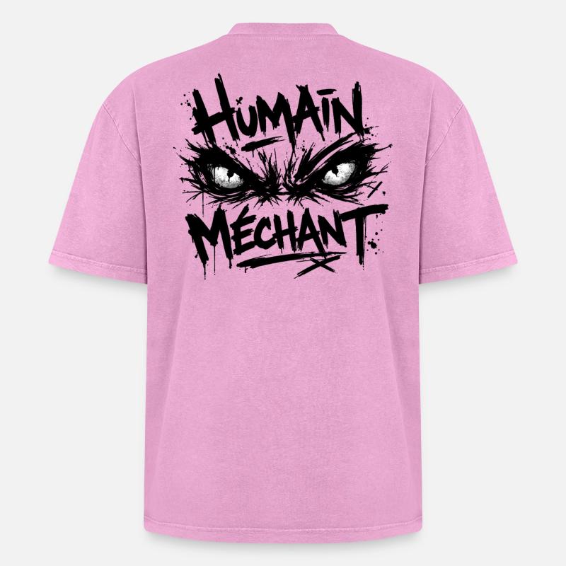 Evil Human Look Black Pattern - Oversized Unisex Premium Acid-Washed T-Shirt - acid washed pink