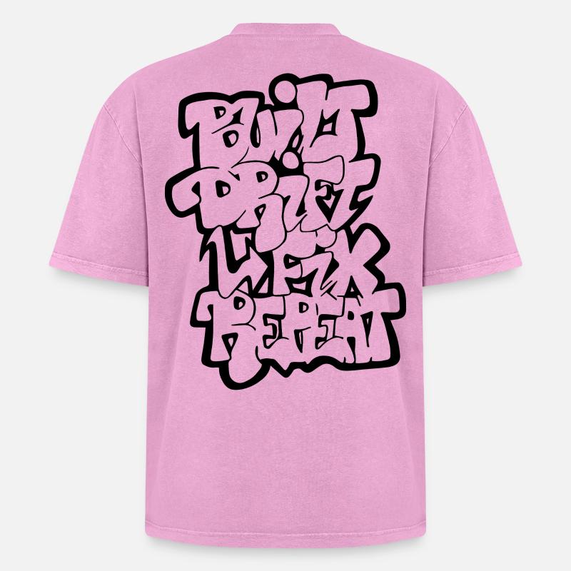 Built Drift Fix Repeat - Oversized Unisex Premium Acid-Washed T-Shirt - Pink Acid Wash