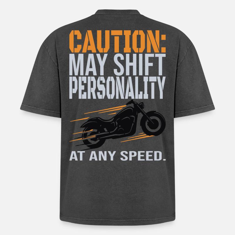 Caution – Personality Shift Biker Design - Oversized Unisex Premium Acid-Washed T-Shirt - undefined