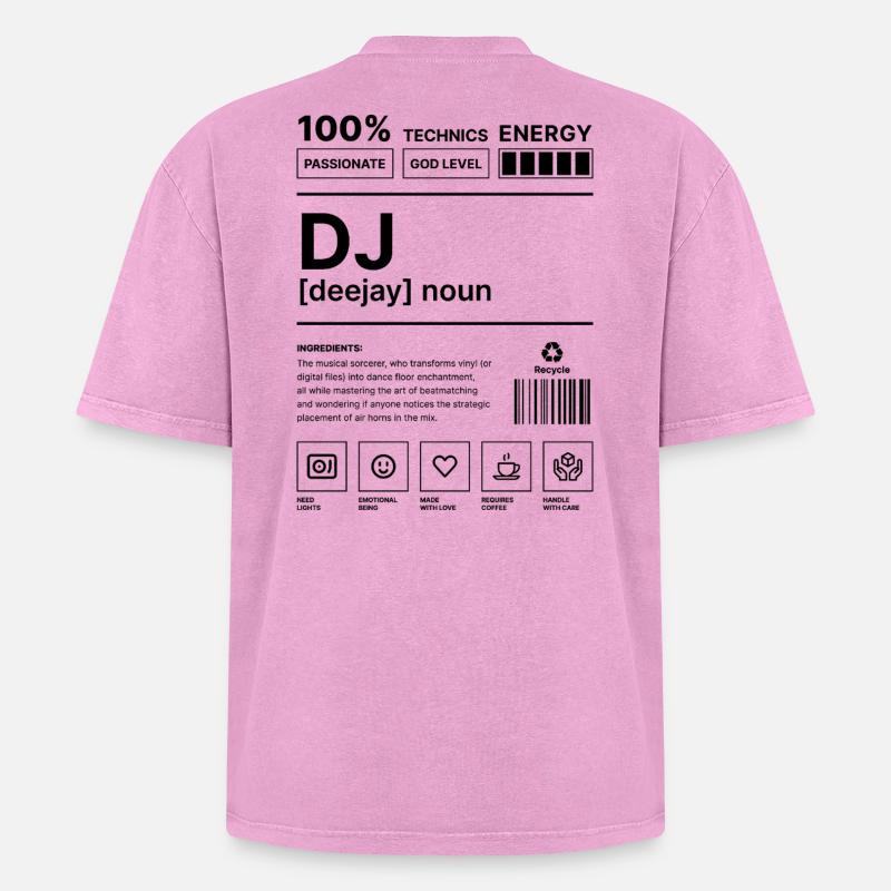 Deejay Vibes Black - Oversized Unisex Premium Acid-Washed T-Shirt - acid washed pink