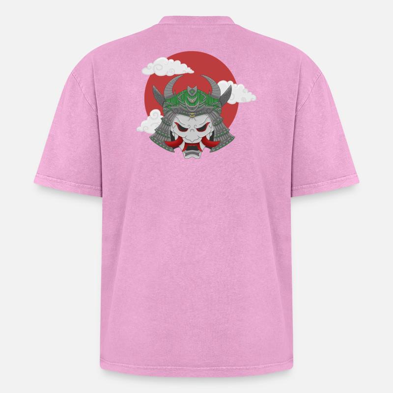 Oni x Samurai Graugrün - Oversized Unisex Premium Acid-Washed T-Shirt - Pink Acid Wash