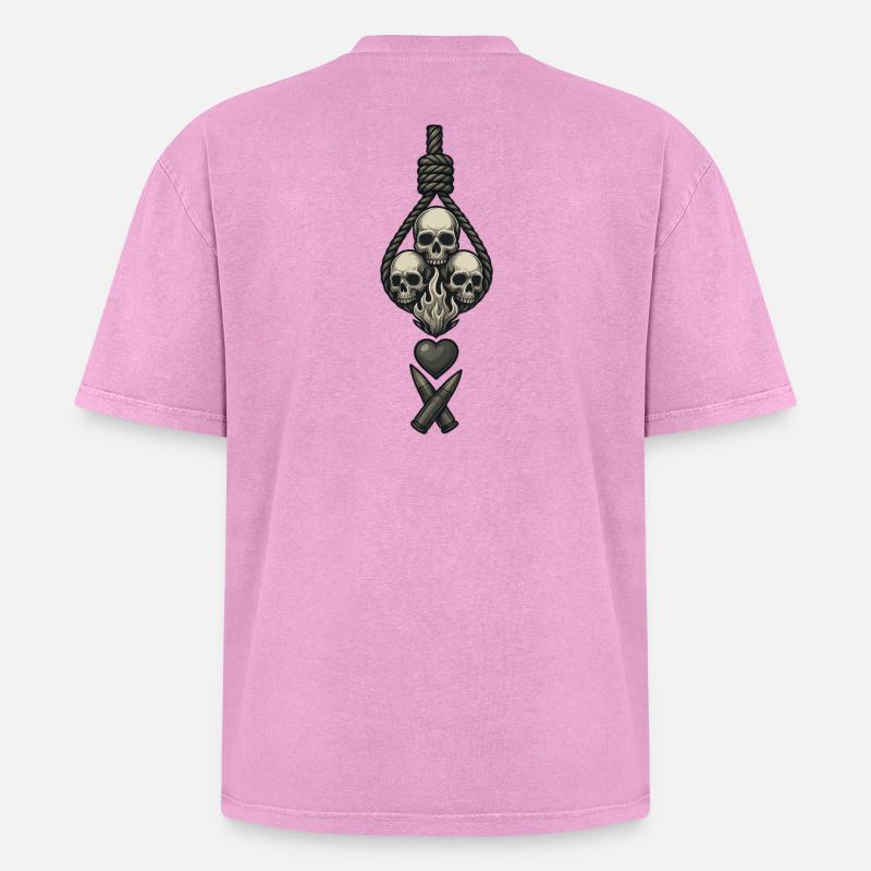 Avi Collection – Skulls & Flame - Oversized Unisex Premium Acid-Washed T-Shirt - acid washed pink