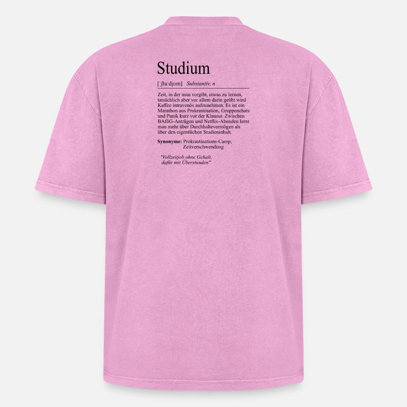 Unispruch "Studium" Student Geschenk, Studenten - Oversized Unisex Premium Acid-Washed T-Shirt - Pink Acid Wash