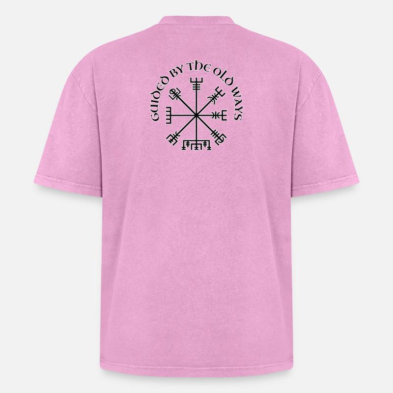 Wikinger-Vegvisir-Kompass - Oversized Unisex Premium Acid-Washed T-Shirt - Pink Acid Wash