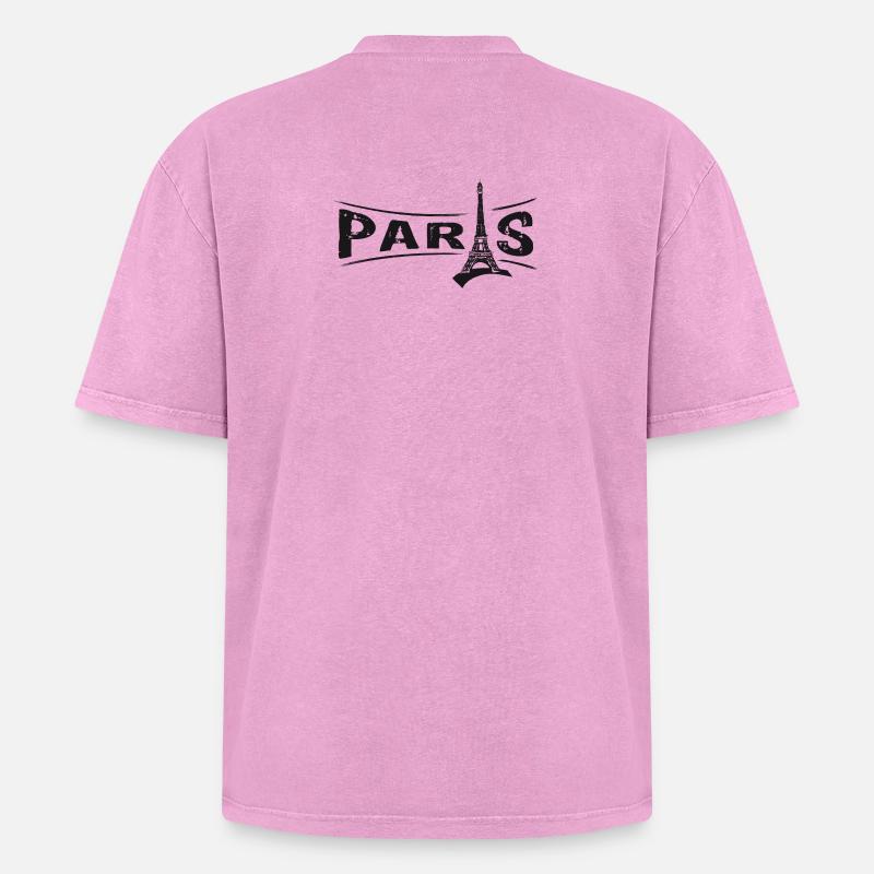 PARIS mit Eiffelturm - Oversized Unisex Premium Acid-Washed T-Shirt - Pink Acid Wash