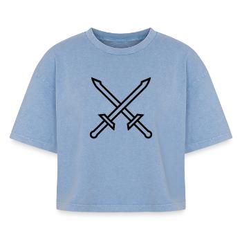 Zwei Schwerter - Boxy Frauen Premium Acid-Washed T-Shirt - Blau Acid Wash - Vorne - AI Model Female 172 light (172cm)