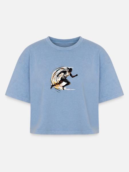 Läufer - Boxy Frauen Premium Acid-Washed T-Shirt - Blau Acid Wash