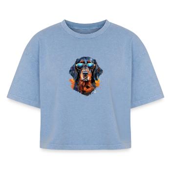 Gordon Setter with sunglasses - Boxy Women's Premium Acid Washed T-Shirt - acid washed blue - Front - AI Model Female 172 light (172cm)