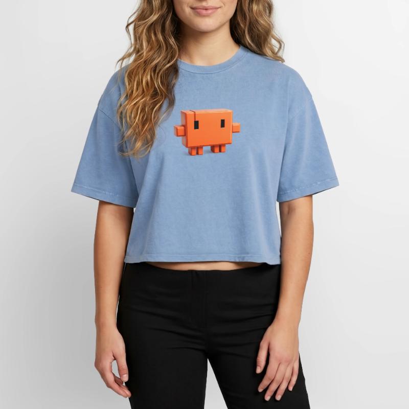Claude Code Pixel 3D Mascot Cute Dev Sticker T-shirt femme boxy effet acid wash Premium