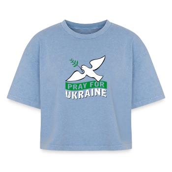 Priez pour l’Ukraine avec des | pigeons Vectorgraphique - T-shirt femme boxy effet acid wash Premium - bleu délavé acide - Devant - AI Model Female 172 light (172cm)