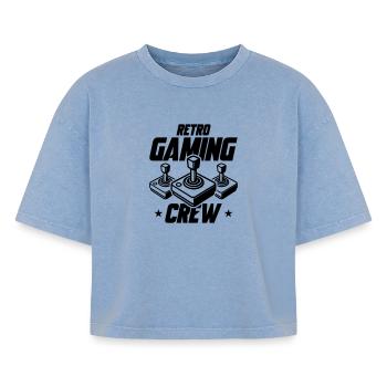 Retro Gaming Crew Gamer - Boxy Women's Premium Acid Washed T-Shirt - acid washed blue - Front - AI Model Female 172 light (172cm)