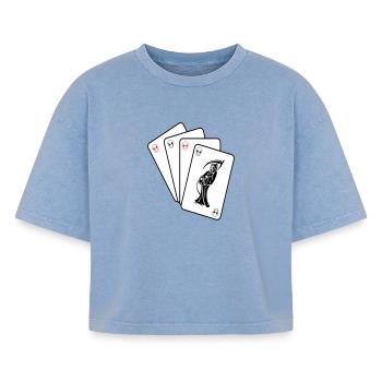 Grim Reaper Cards - Boxy Women's Premium Acid Washed T-Shirt - acid washed blue - Front - AI Model Female 172 light (172cm)