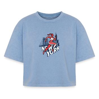 New York Runner Bold City - Boxy Women's Premium Acid Washed T-Shirt - acid washed blue - Front - AI Model Female 172 light (172cm)