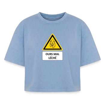 Bear badly licked - Boxy Women's Premium Acid Washed T-Shirt - acid washed blue - Front - AI Model Female 172 light (172cm)