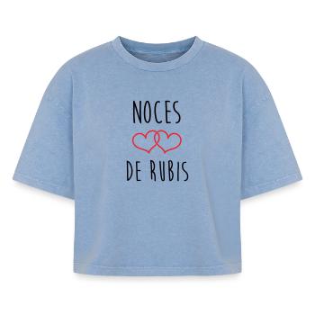 Noce de Rubis 35 ans de mariage - T-shirt femme boxy effet acid wash Premium - bleu délavé acide - Devant - AI Model Female 172 light (172cm)