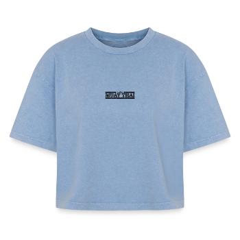 Muay Thai - Boxy Frauen Premium Acid-Washed T-Shirt - Blau Acid Wash - Vorne - AI Model Female 172 light (172cm)