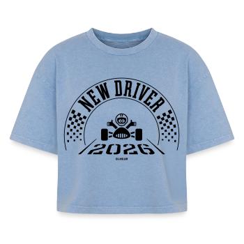 New Driver 2026 (Driving Licence / Black) - Boxy Women's Premium Acid Washed T-Shirt - acid washed blue - Front - AI Model Female 172 light (172cm)