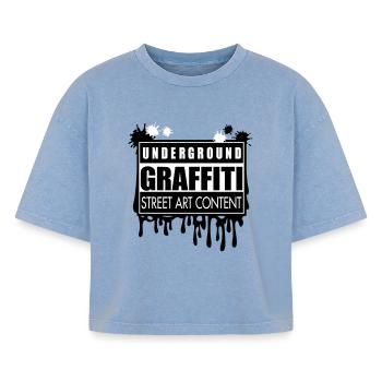 Underground graffitis flex - T-shirt femme boxy effet acid wash Premium - bleu délavé acide - Devant - AI Model Female 172 light (172cm)