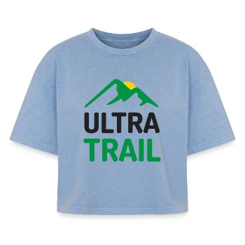 Ultra Trail - T-shirt femme boxy effet acid wash Premium - bleu délavé acide - Devant - AI Model Female 172 light (172cm)