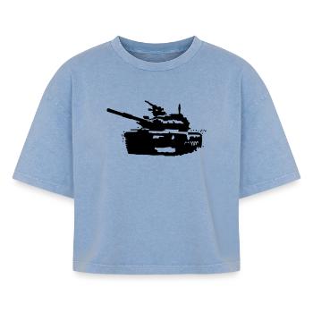 Panzer T-90 - Boxy Frauen Premium Acid-Washed T-Shirt - Blau Acid Wash - Vorne - AI Model Female 172 light (172cm)