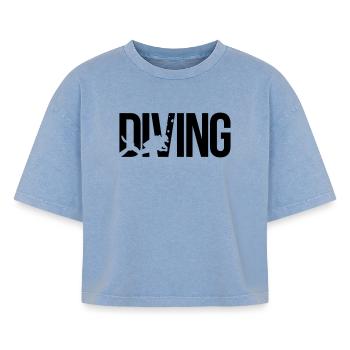 diving Tauchen - Boxy Frauen Premium Acid-Washed T-Shirt - Blau Acid Wash - Vorne - AI Model Female 172 light (172cm)