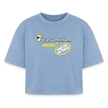 Volunteer Fire Brigade , Firefighter because I (25 - Boxy Women's Premium Acid Washed T-Shirt - acid washed blue - Front - AI Model Female 172 light (172cm)
