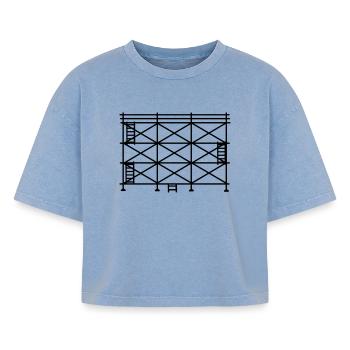 Silhouette d’échafaudage, échafaudage de construction - T-shirt femme boxy effet acid wash Premium - bleu délavé acide - Devant - AI Model Female 172 light (172cm)