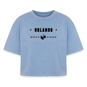 Orlando, Floride, coordonnées de la planète Terre - T-shirt femme boxy effet acid wash Premium - bleu délavé acide - Devant - AI Model Female 172 light (172cm)