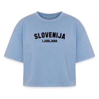 LJUBLJANA Slovenia Slowenien - Boxy Frauen Premium Acid-Washed T-Shirt - Blau Acid Wash - Vorne - AI Model Female 172 light (172cm)