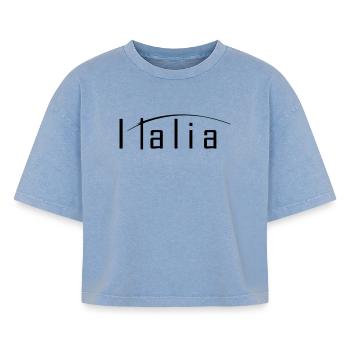 Italia - T-shirt femme boxy effet acid wash Premium - bleu délavé acide - Devant - AI Model Female 172 light (172cm)