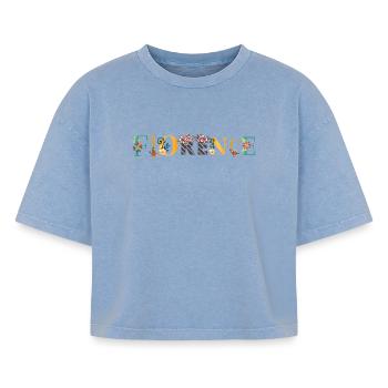 FLORENCE Name Art With Flowers Embroidered - Boxy Women's Premium Acid Washed T-Shirt - acid washed blue - Front - AI Model Female 172 light (172cm)