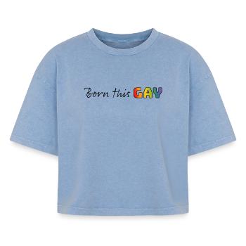 Rainbow né ce gay - T-shirt femme boxy effet acid wash Premium - bleu délavé acide - Devant - AI Model Female 172 light (172cm)