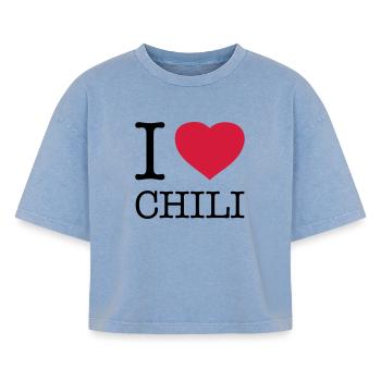 I LOVE CHILI - Boxy Frauen Premium Acid-Washed T-Shirt - Blau Acid Wash - Vorne - AI Model Female 172 light (172cm)