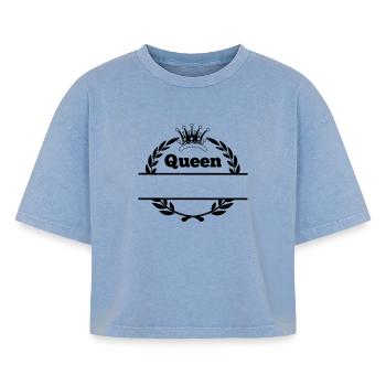 Queen in laurel wreath and crown - Boxy Women's Premium Acid Washed T-Shirt - acid washed blue - Front - AI Model Female 172 light (172cm)