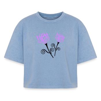 Roses - T-shirt femme boxy effet acid wash Premium - bleu délavé acide - Devant - AI Model Female 172 light (172cm)